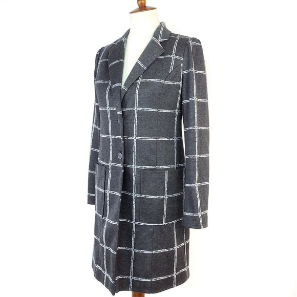 Cato Gray Windowpane Plaid Long Length Blazer Jacket XS - Picture 3 of 7